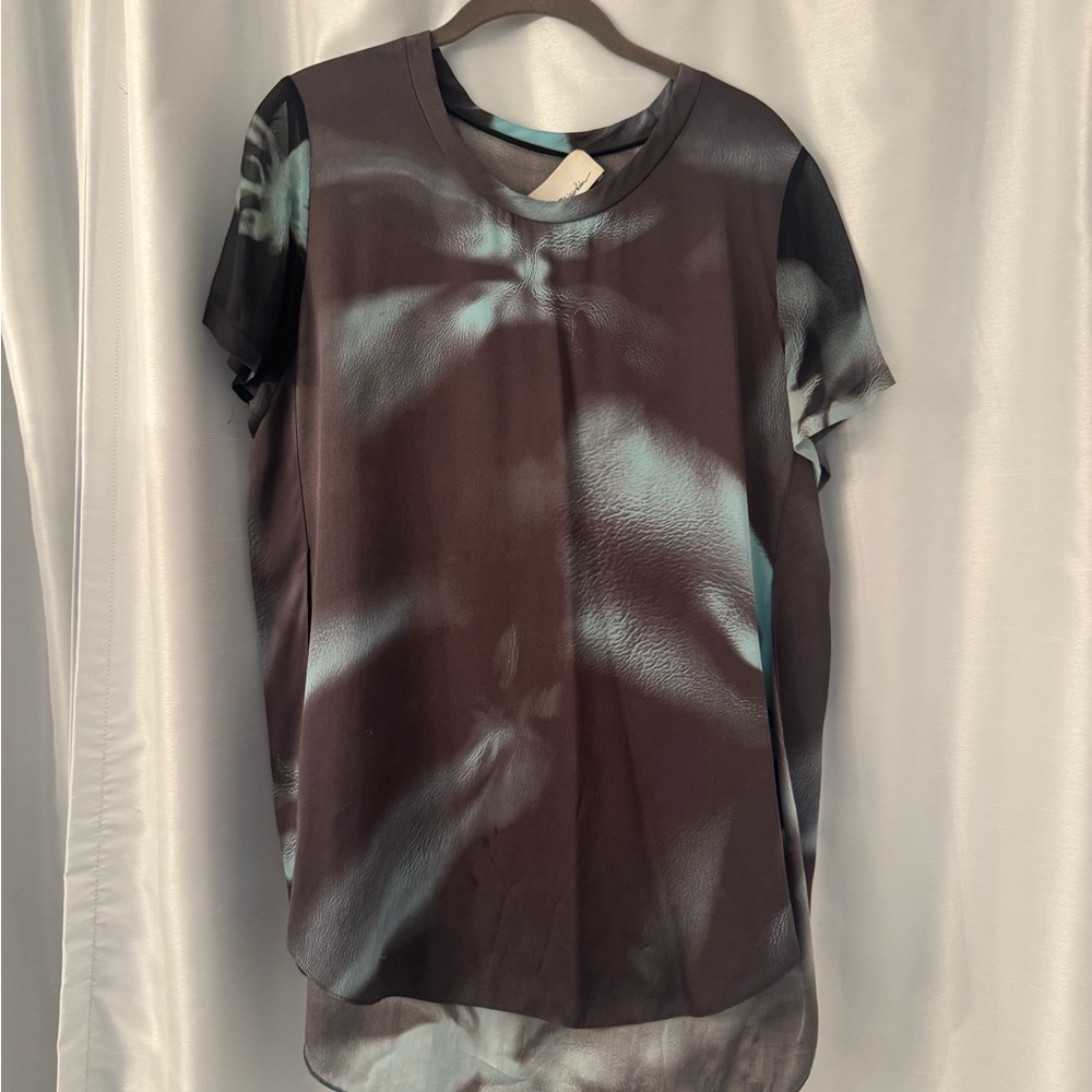 3.1 Phillip Lim Black and Blue Short Sleeve Silk Top